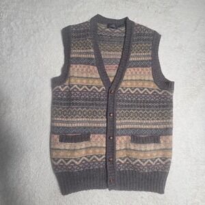 Carl Michaels Sweater Vest Mens M Grey Wool Fair Isle Cardigan Vintage V-Neck